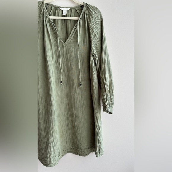 H&M Tunic Dress, Khaki Green, 100% Cotton Long Sleeve Shirt Dress, Size XS - Picture 5 of 16